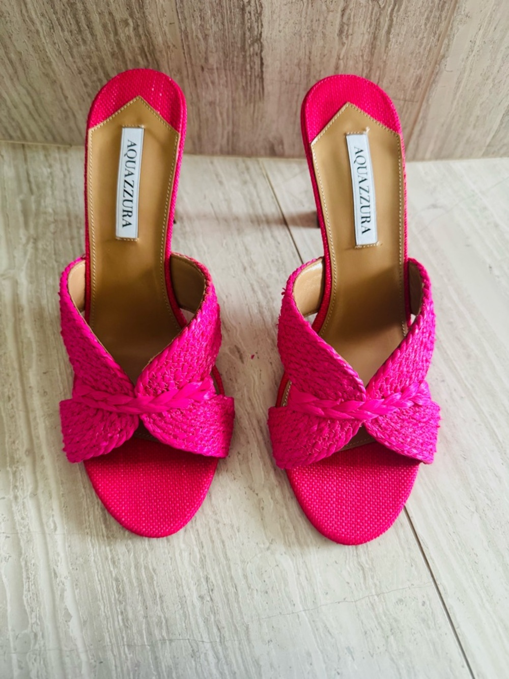 Aquazzura Hot Pink Braided Knot Slide Mules